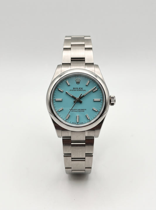 Rolex Oyster Perpetual 31 Tiffany Blue 2026 – Cadran bleu, vue de face
