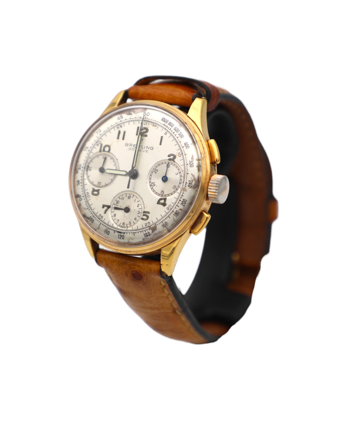 Breitling Chronographe Or 1950 – profil gauche du boîtier en or