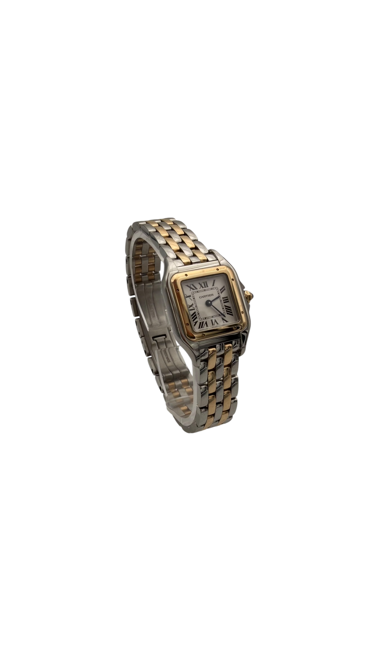 Cartier Panthère Petit Modèle Or et Acier – profil droit et couronne