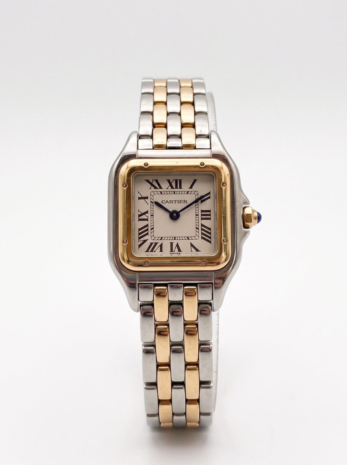 Cartier Panthère Petit Modèle Or et Acier – vue de face et cadran argenté