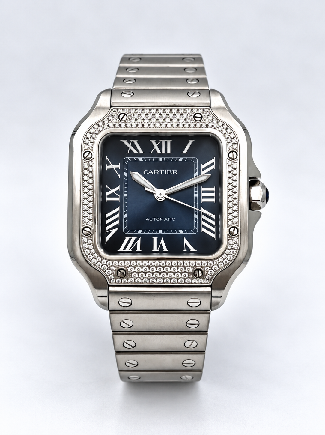 Cartier Santos Diamonds 4075 – vue de face et boîtier serti de diamants