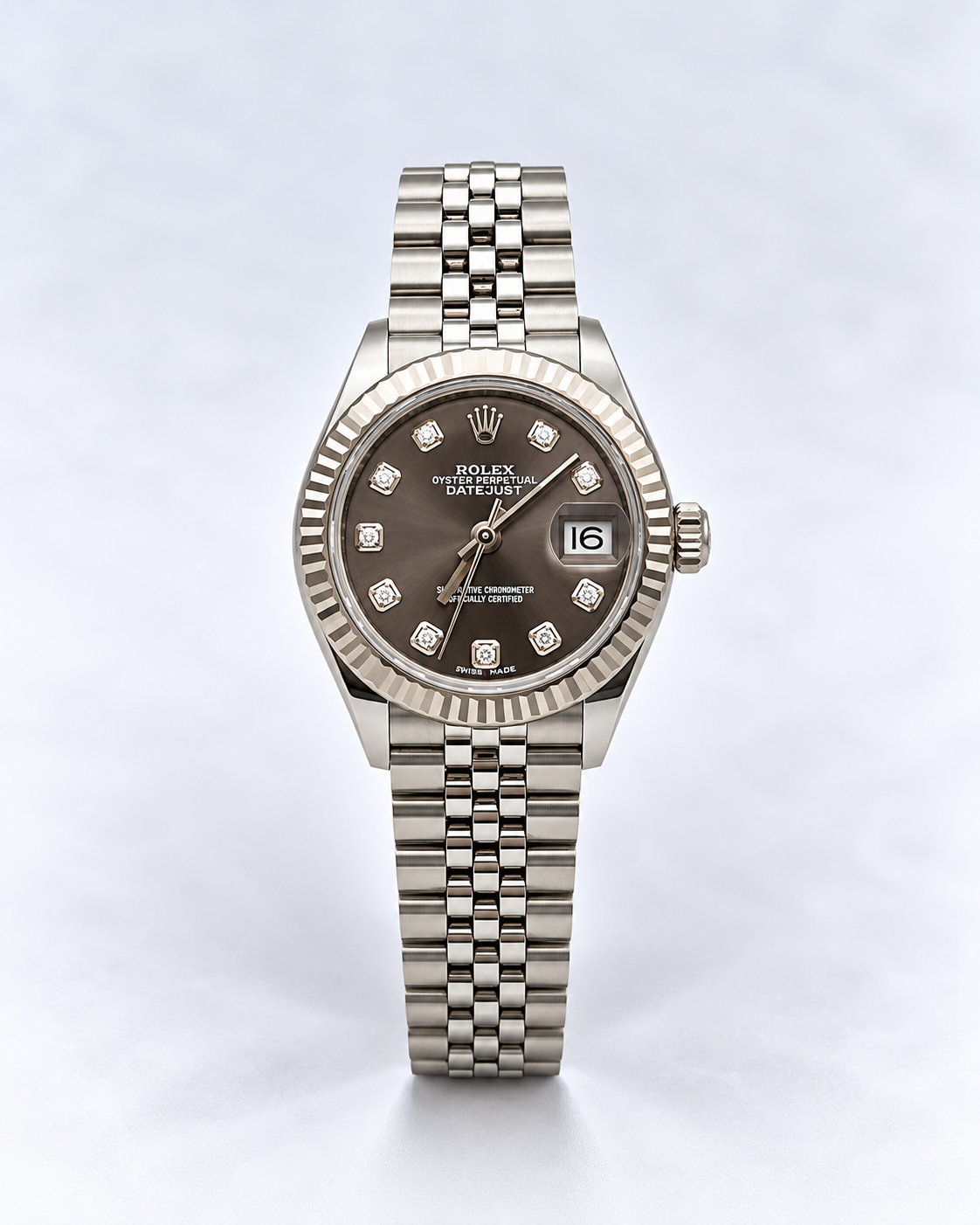 Rolex Lady-Datejust 279174 – vue de face, boîtier 28 mm et lunette cannelée