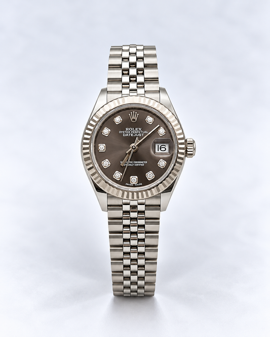 Rolex Lady-Datejust 279174 – vue de face, boîtier 28 mm et lunette cannelée