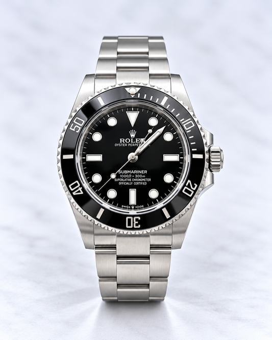 Rolex Submariner No Date 124060 – vue de face, cadran noir et lunette Cerachrom