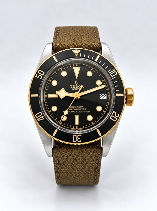 Montre Tudor Black Bay Heritage réf. 76733N vue de face, présentant son cadran, ses aiguilles et sa lunette.